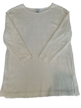 Vintage Express Tricot SzP White Textured 3/4 Sleeve Knit Tunic Sweater EVC